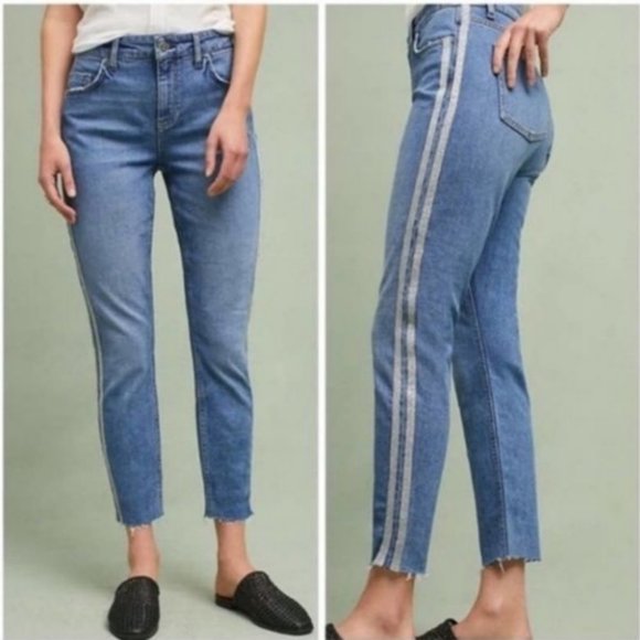 Anthropologie Denim - Pilcro & the Letterpress Silver Stripe Raw Hem High Rise Skinny Ankle Jeans